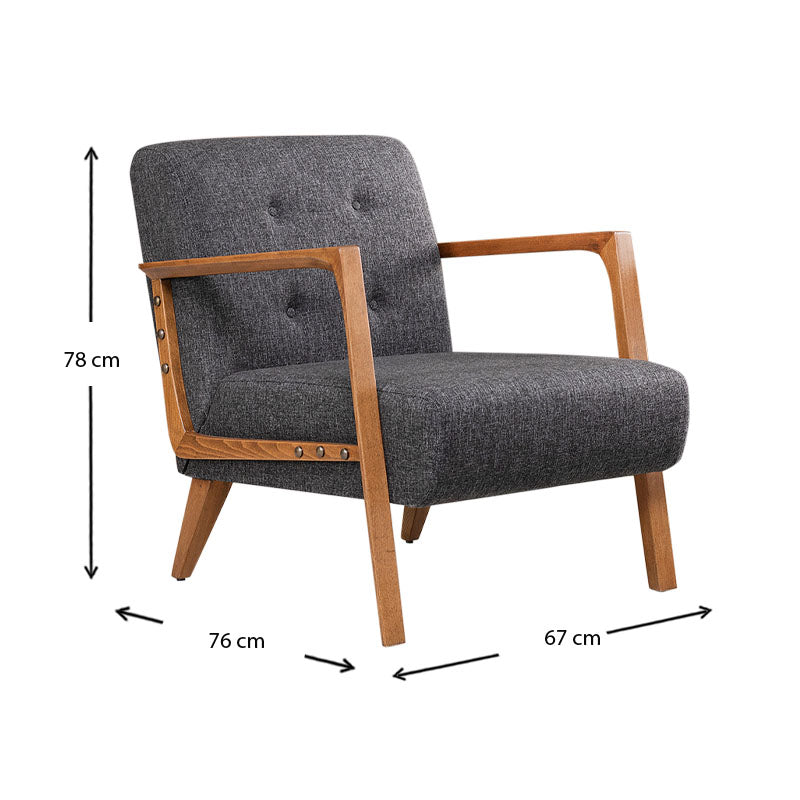 BUCKINGHAM Anthracite Armchair with natural beech wood legs, stylish and comfortable design.