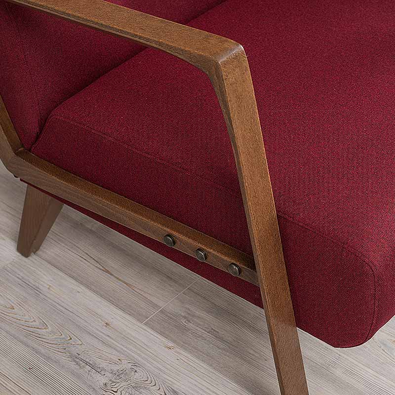 BUCKINGHAM Burgundy Armchair with natural beech wood legs, showcasing rich burgundy-brown upholstery.