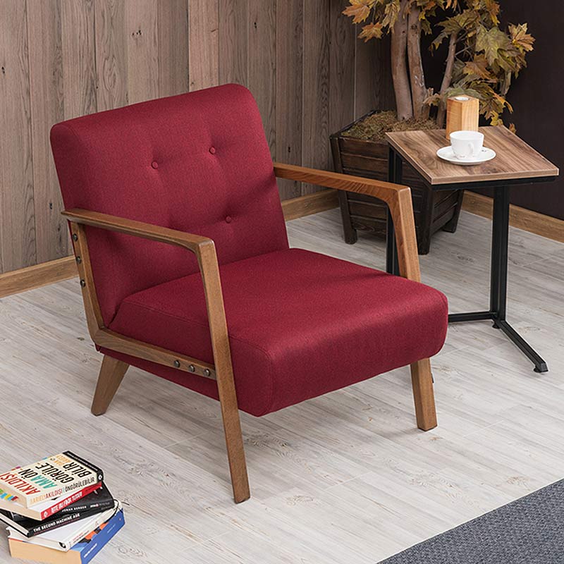 BUCKINGHAM Burgundy Armchair with natural beech wood legs, showcasing rich burgundy-brown upholstery.