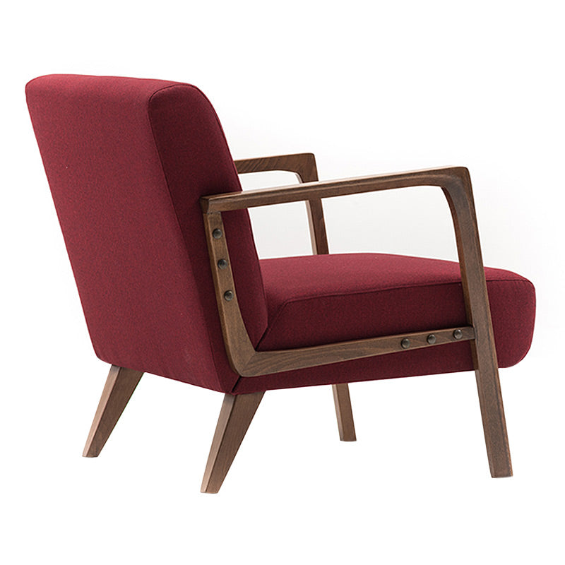 BUCKINGHAM Burgundy Armchair with natural beech wood legs, showcasing rich burgundy-brown upholstery.