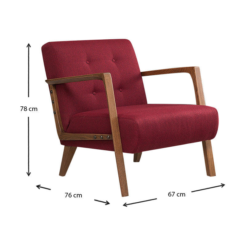 BUCKINGHAM Burgundy Armchair with natural beech wood legs, showcasing rich burgundy-brown upholstery.