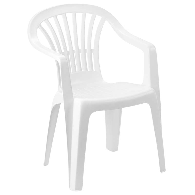 Armchair PAULA in white, made of durable polypropylene, measuring 56x54x80 cm, suitable for indoor and outdoor use.