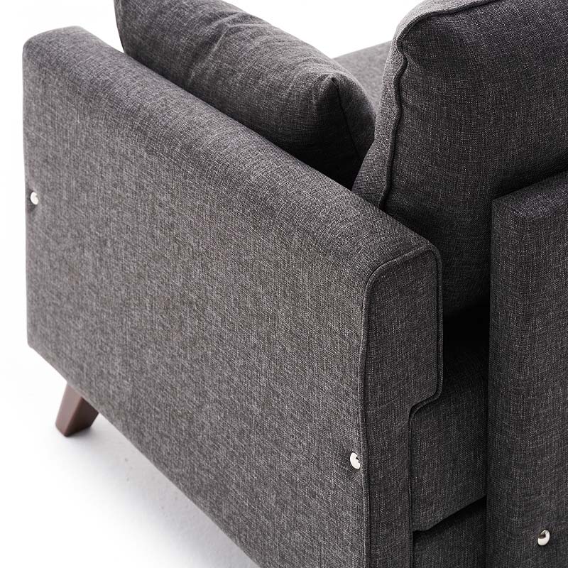 Armchair THOMAS in anthracite color, featuring a modern design with Easy Clean fabric and walnut wood look legs.