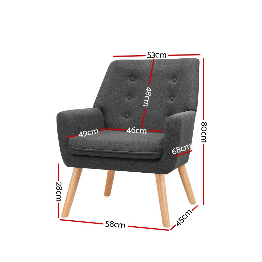 Stylish Armchair Tub Single Dining Chair upholstered in charcoal linen fabric with tufted backrest and sturdy rubber wood legs.