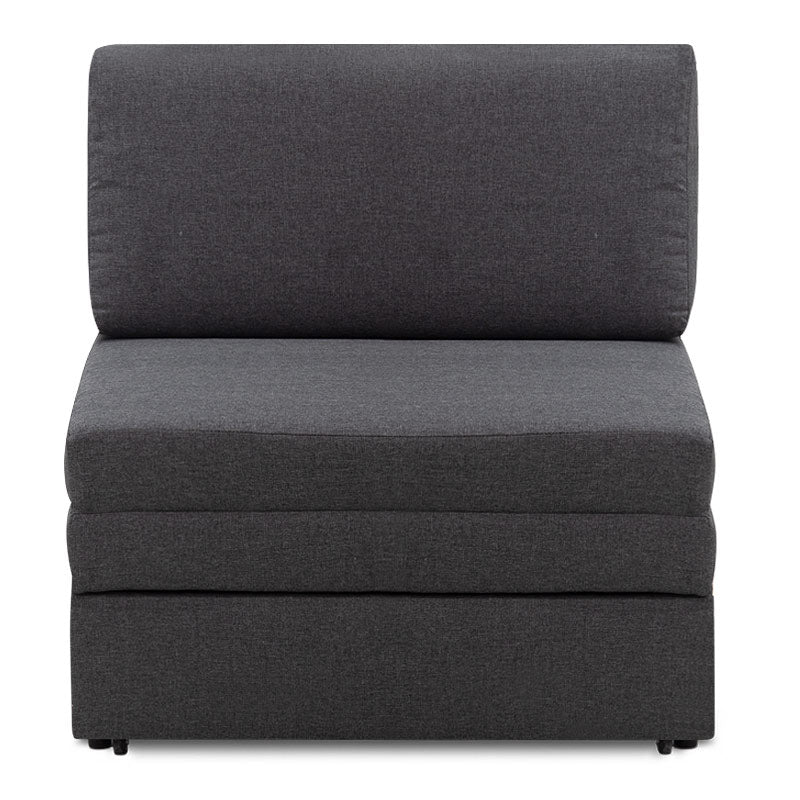 LUCIUS Grey Armchair/Bed with dimensions 85x97x88 cm, featuring a stylish fabric design and foam layer for comfort.