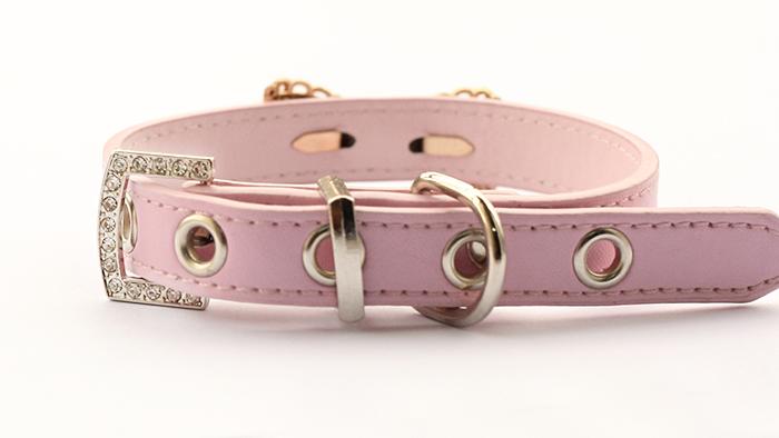 A stylish armipet Pearl Bow Dog Collar in purple and pink, featuring a rhinestone pearl chain, perfect for princess dogs.