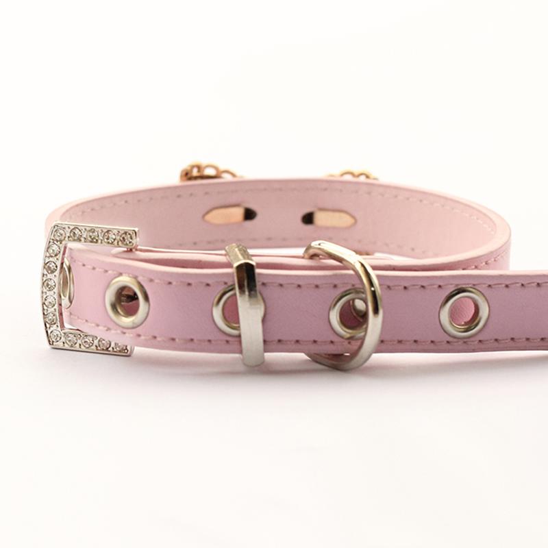 A stylish armipet Pearl Bow Dog Collar in purple and pink, featuring a rhinestone pearl chain, perfect for princess dogs.