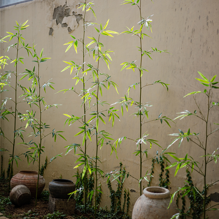 Set of 10 artificial bamboo stems in vibrant green, showcasing realistic design and perfect for home or office decor.