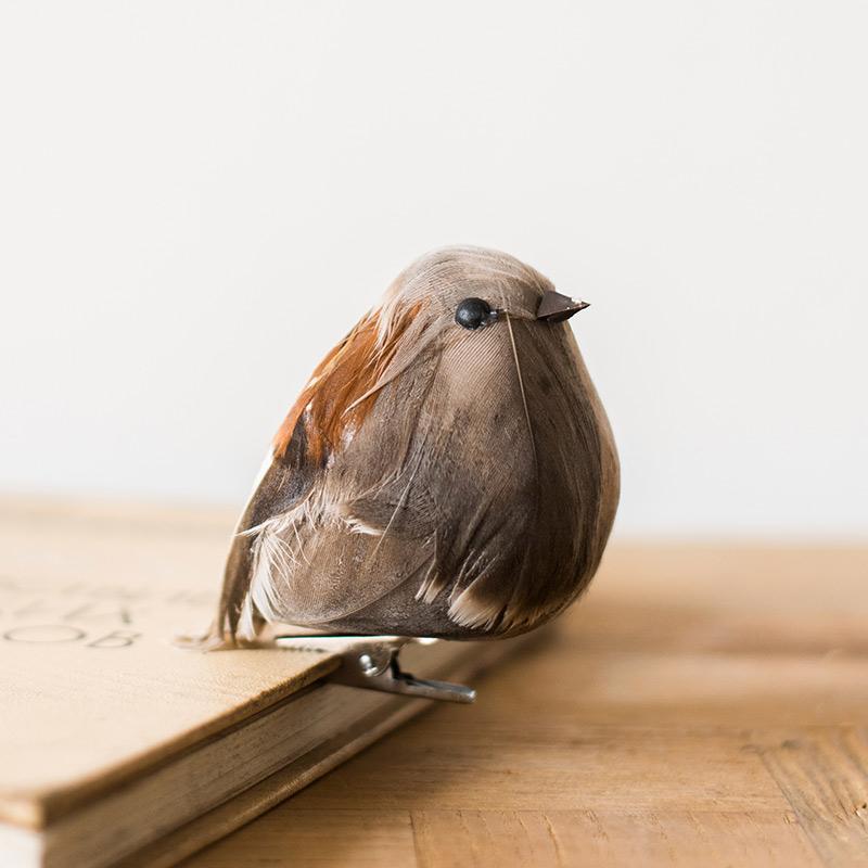 Set of 3 realistic artificial bird ornaments made from natural feathers and mixed materials, showcasing various colors.