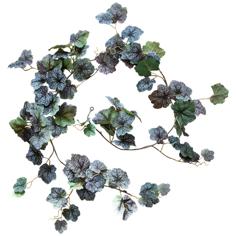 A long, lush artificial coral bells plant vine, 71 inches in length, featuring vibrant green leaves and delicate blooms, perfect for home decor.