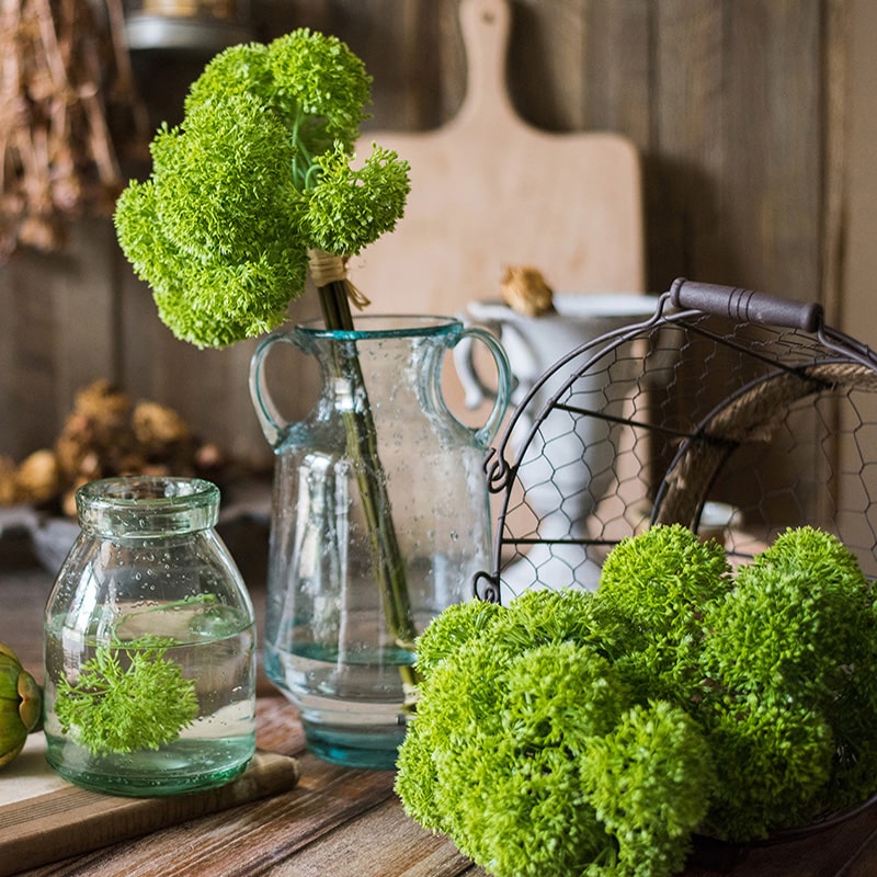 16-inch tall artificial coral moss bunch with vibrant green color and realistic design, featuring multiple stems for decorative arrangements.