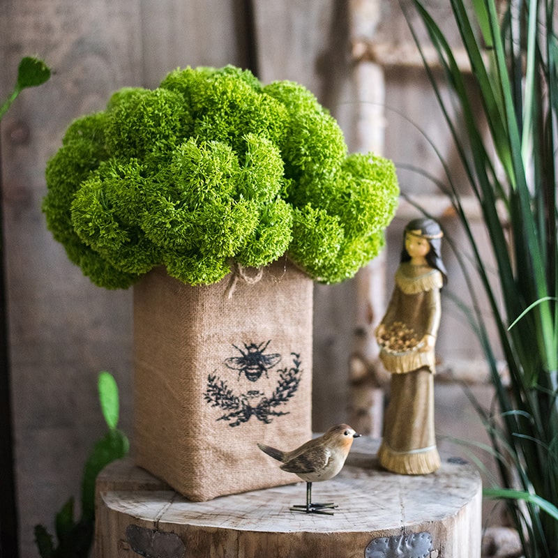 16-inch tall artificial coral moss bunch with vibrant green color and realistic design, featuring multiple stems for decorative arrangements.