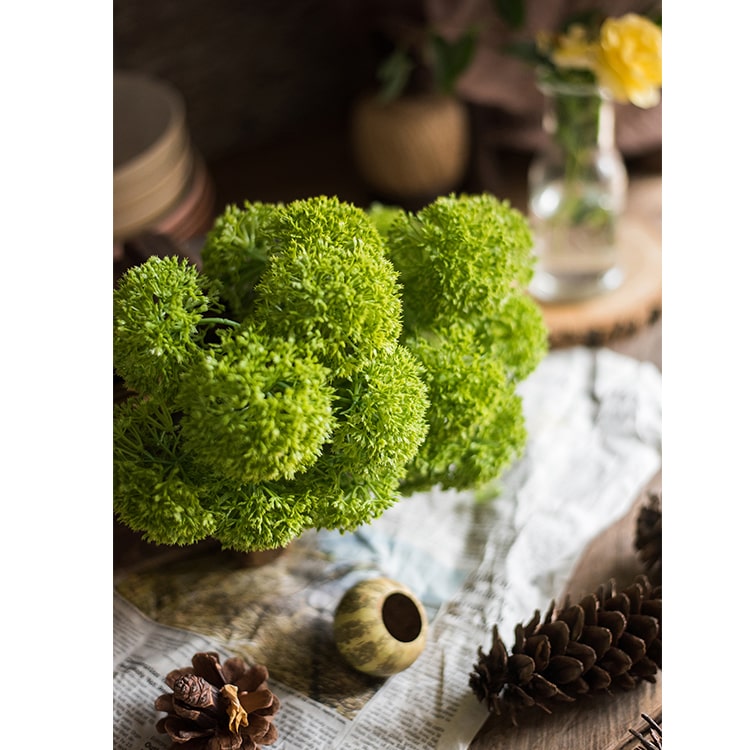 16-inch tall artificial coral moss bunch with vibrant green color and realistic design, featuring multiple stems for decorative arrangements.