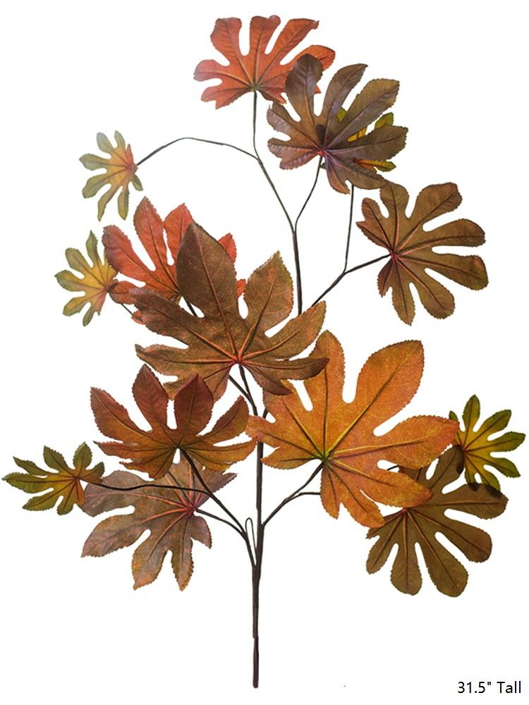 32-inch tall Artificial Fatsia Leaf in vibrant autumn red, showcasing realistic leaves and mixed colors, perfect for home decor.