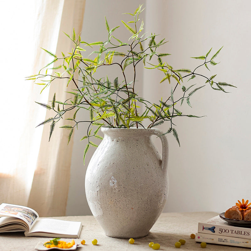 Artificial Faux Forked Fern Stem in vibrant green color, showcasing realistic leaves and available in two sizes.