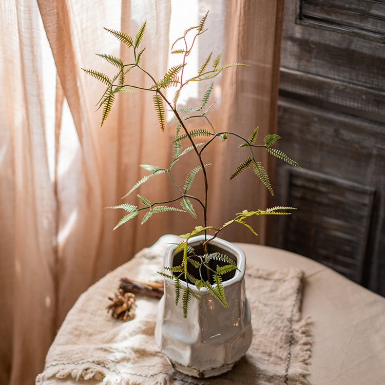 Artificial Faux Forked Fern Stem in vibrant green color, showcasing realistic leaves and available in two sizes.