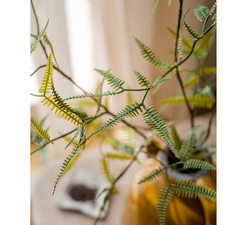 Artificial Faux Forked Fern Stem in vibrant green color, showcasing realistic leaves and available in two sizes.