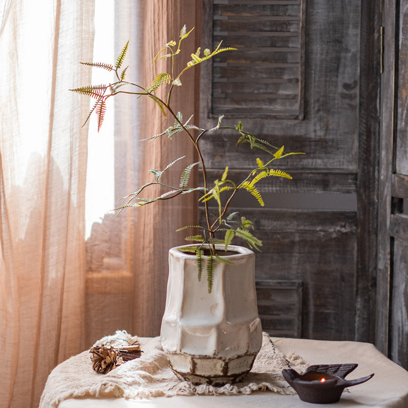 Artificial Faux Forked Fern Stem in vibrant green color, showcasing realistic leaves and available in two sizes.