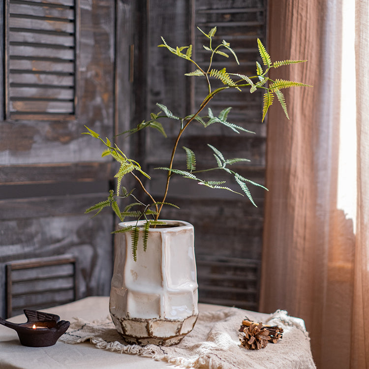 Artificial Faux Forked Fern Stem in vibrant green color, showcasing realistic leaves and available in two sizes.