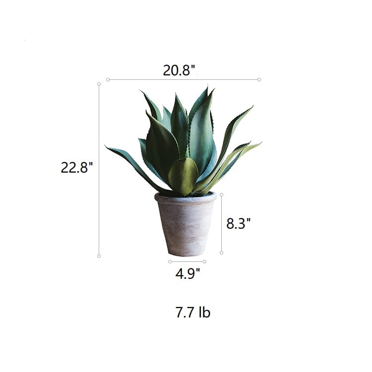 A large, realistic artificial agave plant in a gray pot, measuring 22.8 inches tall, showcasing vibrant green leaves.