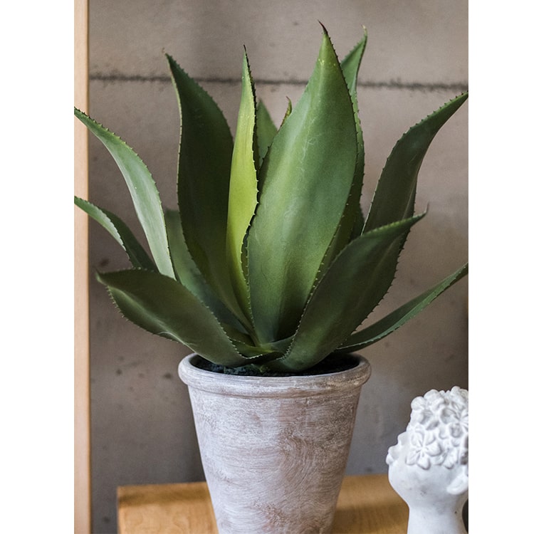 A large, realistic artificial agave plant in a gray pot, measuring 22.8 inches tall, showcasing vibrant green leaves.