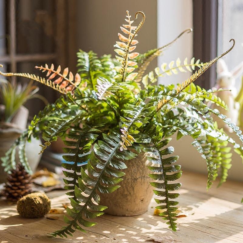 22-inch tall Artificial Faux Plant Big Rock Fern Stem with realistic green leaves, perfect for home or office decor.