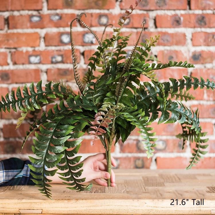 22-inch tall Artificial Faux Plant Big Rock Fern Stem with realistic green leaves, perfect for home or office decor.