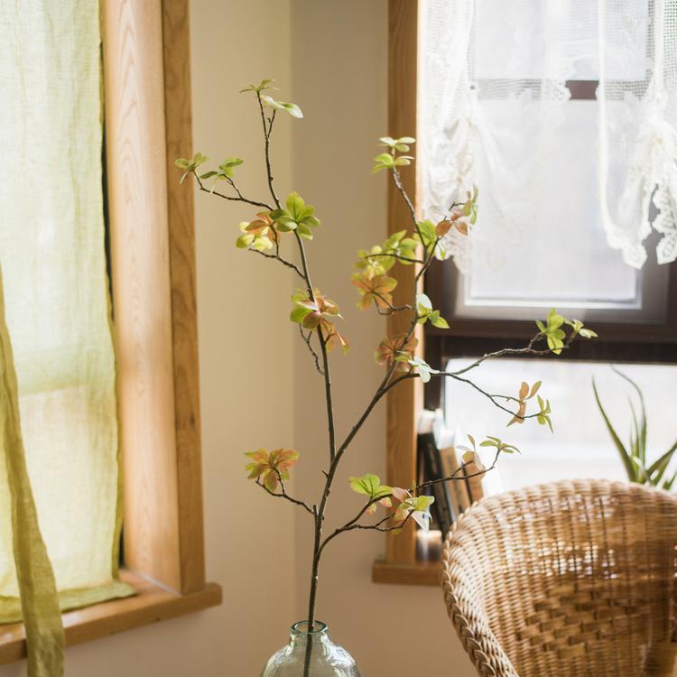 34-inch tall artificial faux plant with Japanese Zen leaf design, featuring vibrant green and yellow colors, perfect for home or office decor.