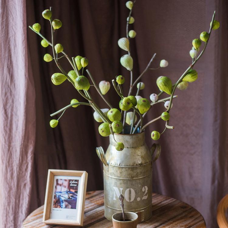 30-inch tall artificial fig fruit stem with 10 realistic figs, featuring a frosted green color, perfect for home decor.