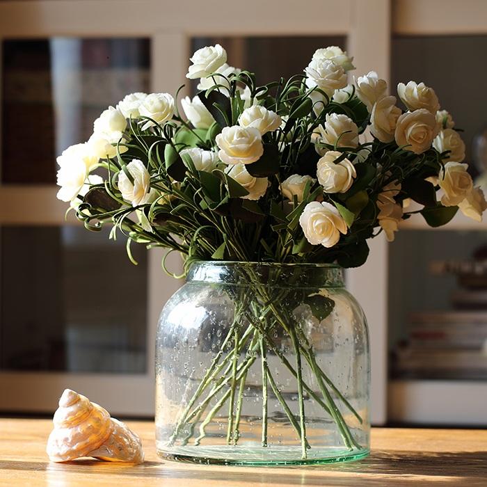 Artificial Eco PE Camellia Bloom Stem Set in white, featuring five delicate blooms on a 16-inch tall stem, perfect for decorative arrangements.