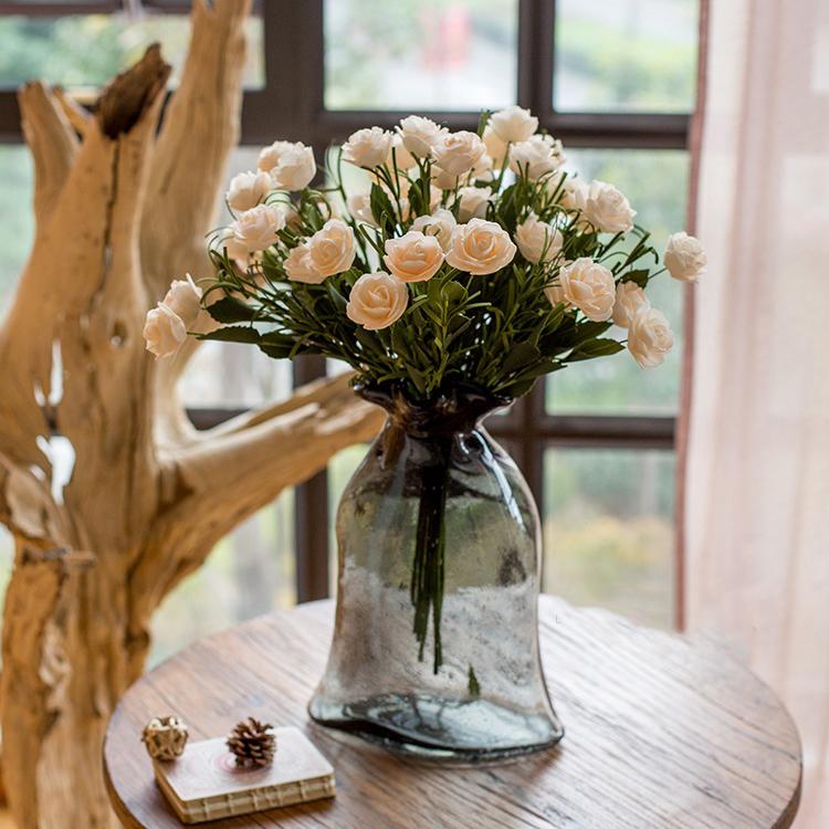 Artificial Eco PE Camellia Bloom Stem Set in white, featuring five delicate blooms on a 16-inch tall stem, perfect for decorative arrangements.