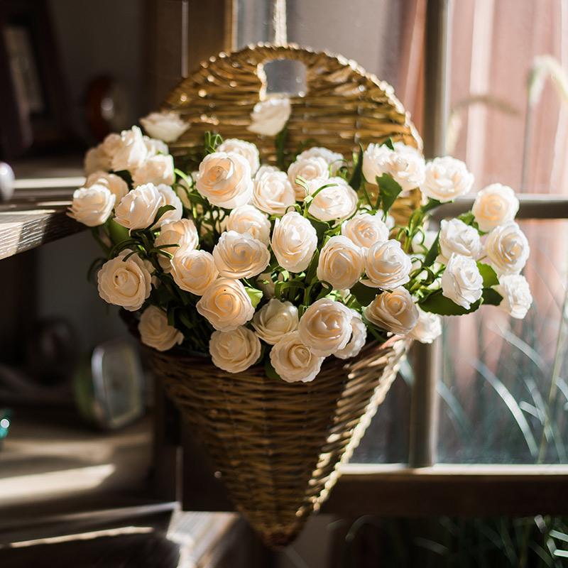 Artificial Eco PE Camellia Bloom Stem Set in white, featuring five delicate blooms on a 16-inch tall stem, perfect for decorative arrangements.