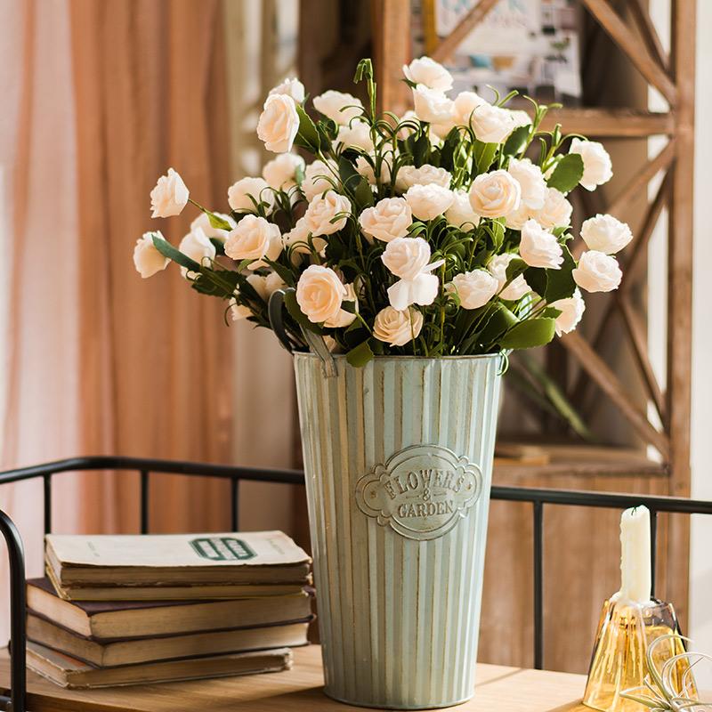 Artificial Eco PE Camellia Bloom Stem Set in white, featuring five delicate blooms on a 16-inch tall stem, perfect for decorative arrangements.