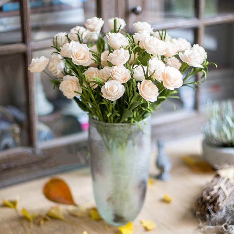 Artificial Eco PE Camellia Bloom Stem Set in white, featuring five delicate blooms on a 16-inch tall stem, perfect for decorative arrangements.