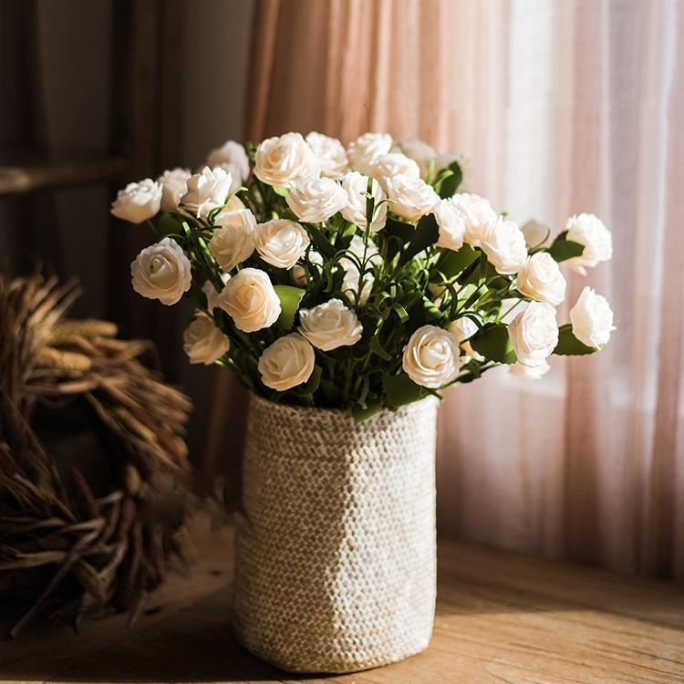 Artificial Eco PE Camellia Bloom Stem Set in white, featuring five delicate blooms on a 16-inch tall stem, perfect for decorative arrangements.