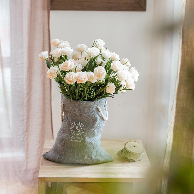 Artificial Eco PE Camellia Bloom Stem Set in white, featuring five delicate blooms on a 16-inch tall stem, perfect for decorative arrangements.