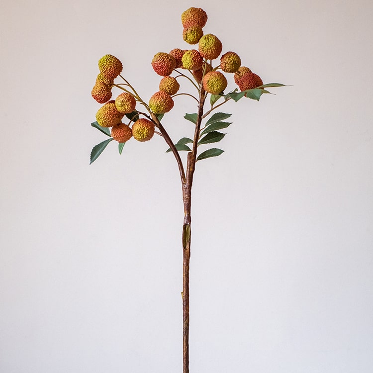 A 27-inch tall artificial lychee stem silk plant featuring vibrant yellow and red colors, designed for home and office decor.