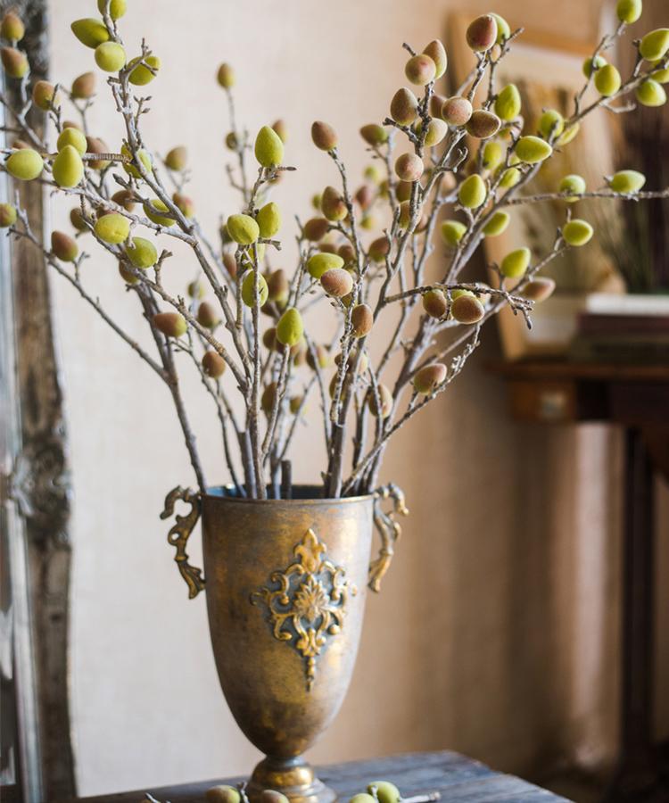 A 40-inch tall artificial Mountain Peach silk plant with vibrant green and red-green colors, showcasing realistic fruit details.