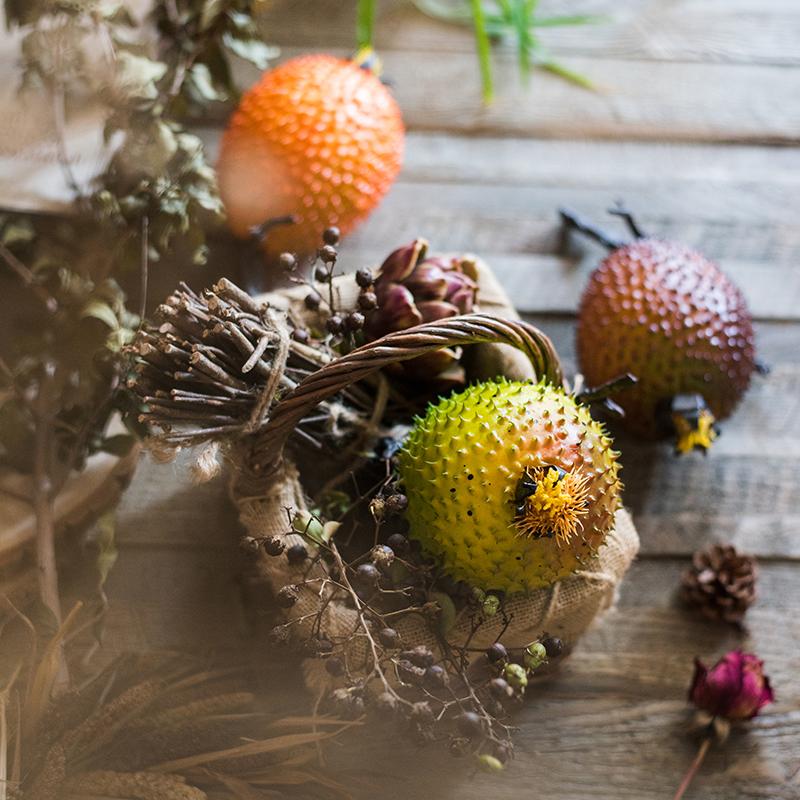 Set of 3 artificial thorn pears in vibrant colors, showcasing realistic texture and design, perfect for home decor.