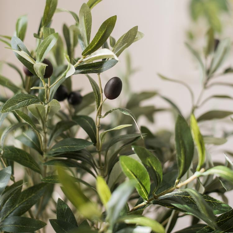 A 41-inch tall artificial olive stem featuring realistic green and black olives, perfect for home decor.