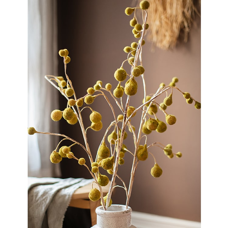 A tall 48-inch artificial Plane Tree fruit stem with vibrant yellow color, showcasing realistic fruit details and lush foliage.