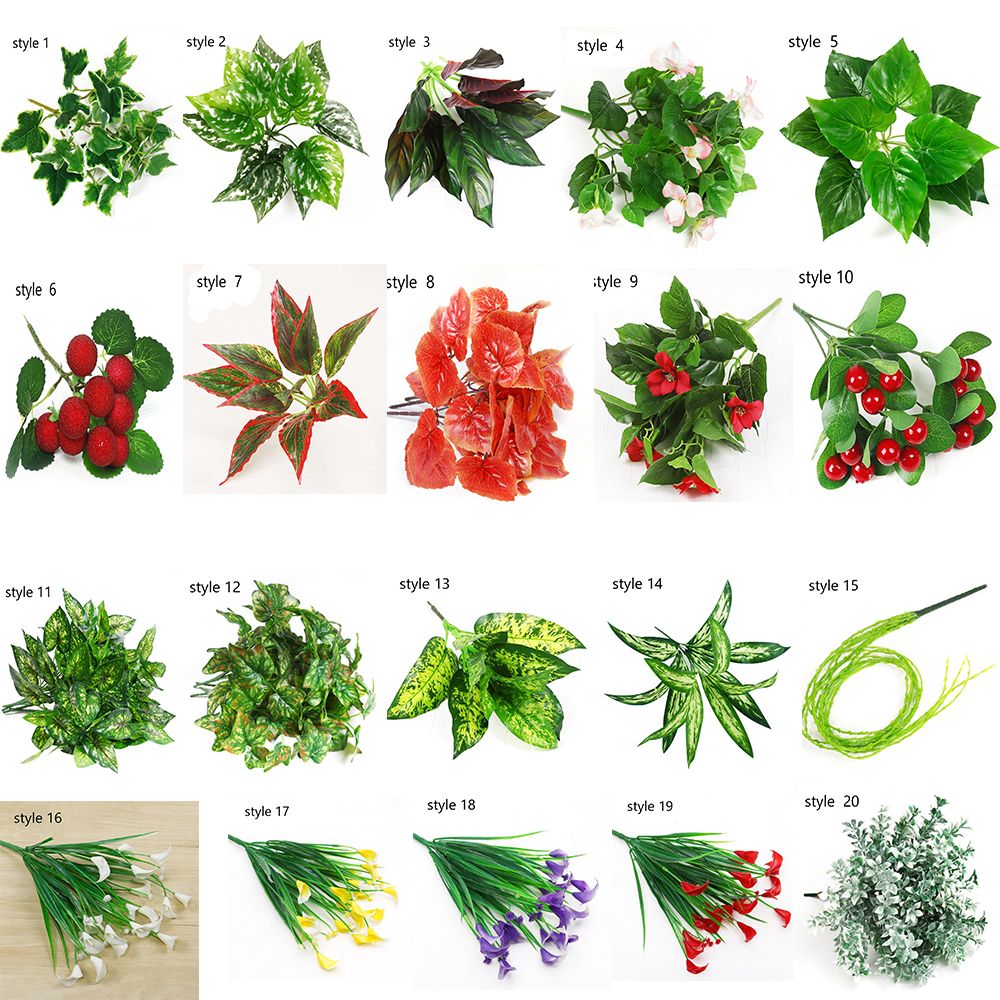 Various styles of artificial plants.