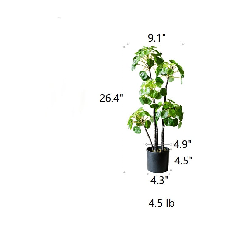 A 26-inch tall artificial potted Pilea plant with lush green leaves in a black pot, perfect for home or office decor.