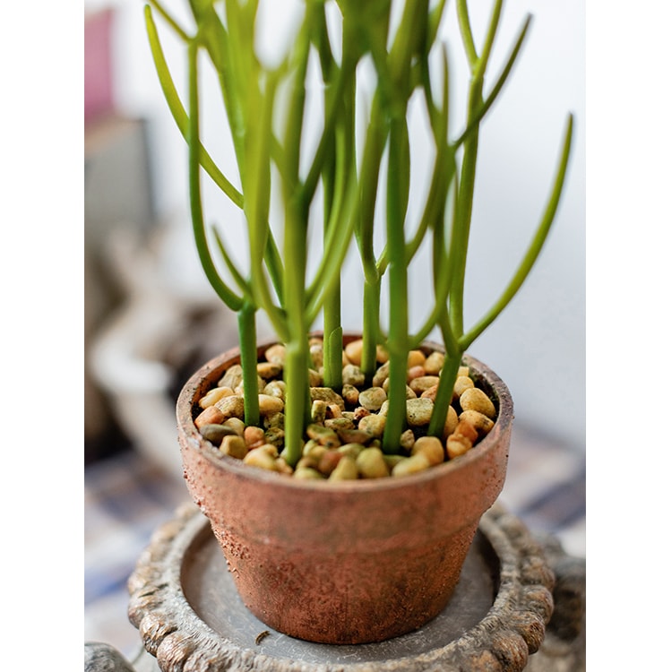 Artificial Potted Plant Pencil Cactus in a light brown pot, showcasing realistic green foliage.