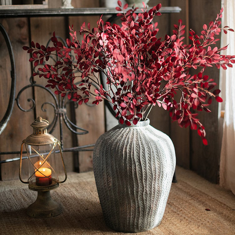 42-inch tall Artificial Red Tzu Tan Leaf Stem with vibrant red leaves and sturdy stem, perfect for home or office decor.