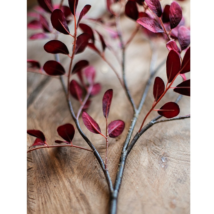 42-inch tall Artificial Red Tzu Tan Leaf Stem with vibrant red leaves and sturdy stem, perfect for home or office decor.