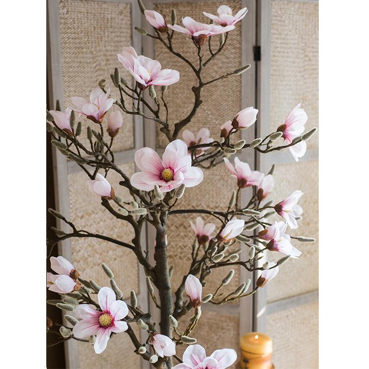 Artificial Silk Pink Magnolia Tree in Pot, showcasing vibrant pink flowers and lush green leaves in a decorative pot.