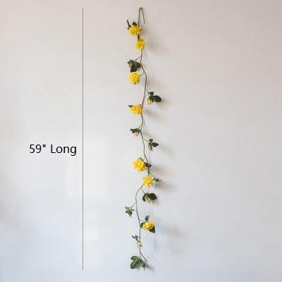 A beautiful 59-inch long artificial silk rose vine featuring realistic white and yellow blooms, perfect for home and event decoration.