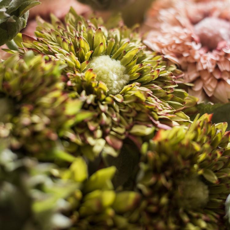 A vibrant artificial sunflower bouquet featuring five flower stems and three bud stems in green and orange colors, standing 18 inches tall.