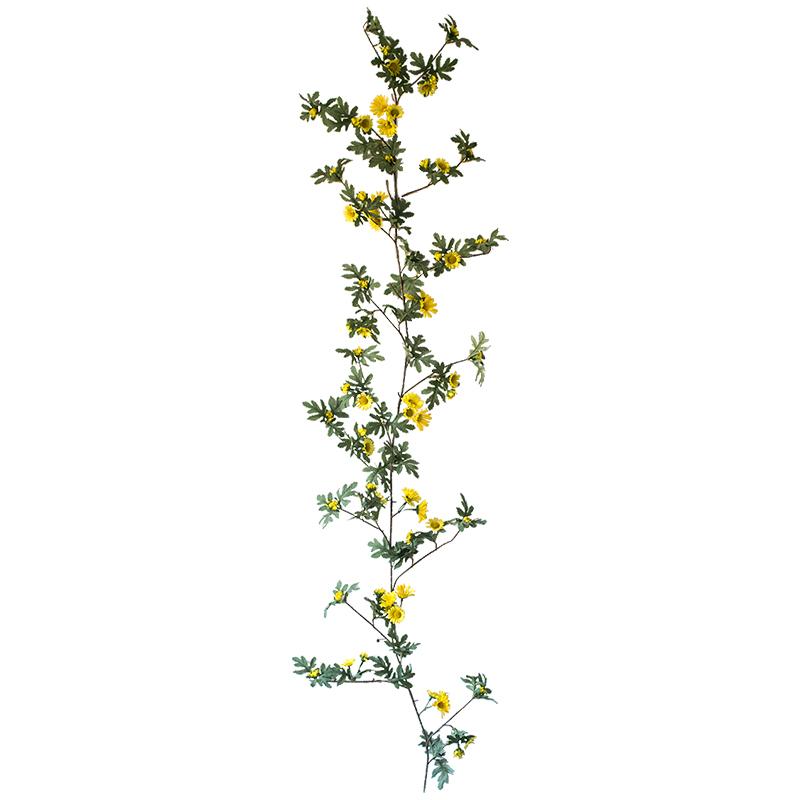 A long artificial sunflower vine featuring vibrant yellow sunflowers and lush green leaves, perfect for home decor.